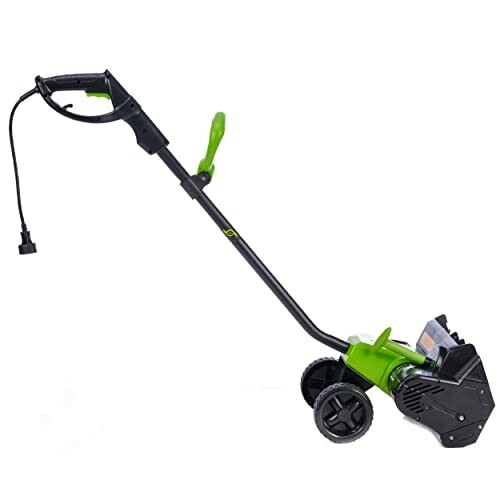 Electric lawn edger with black handle and green body.