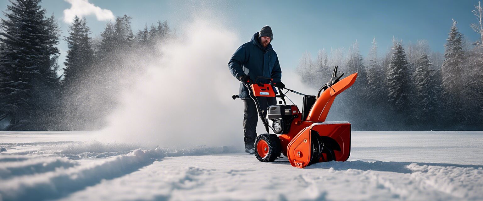 Gas-powered snow blower in action