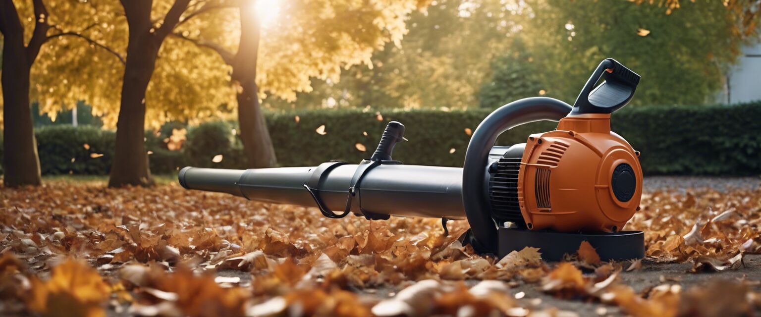 Electric leaf blower in action.